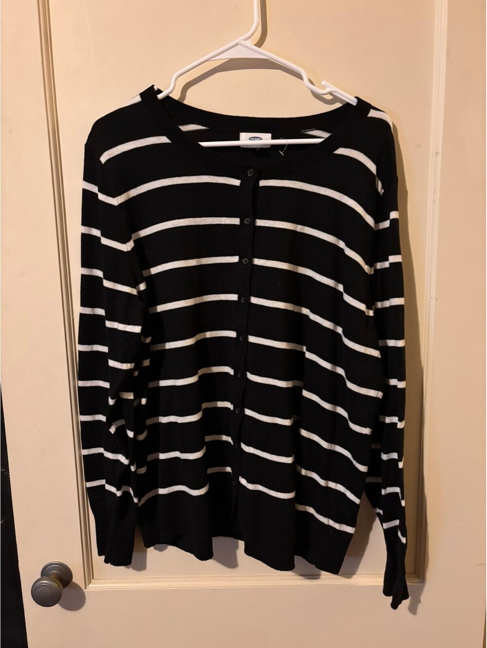 Old Navy Black and White Striped Button-Up Cardigan Sweater